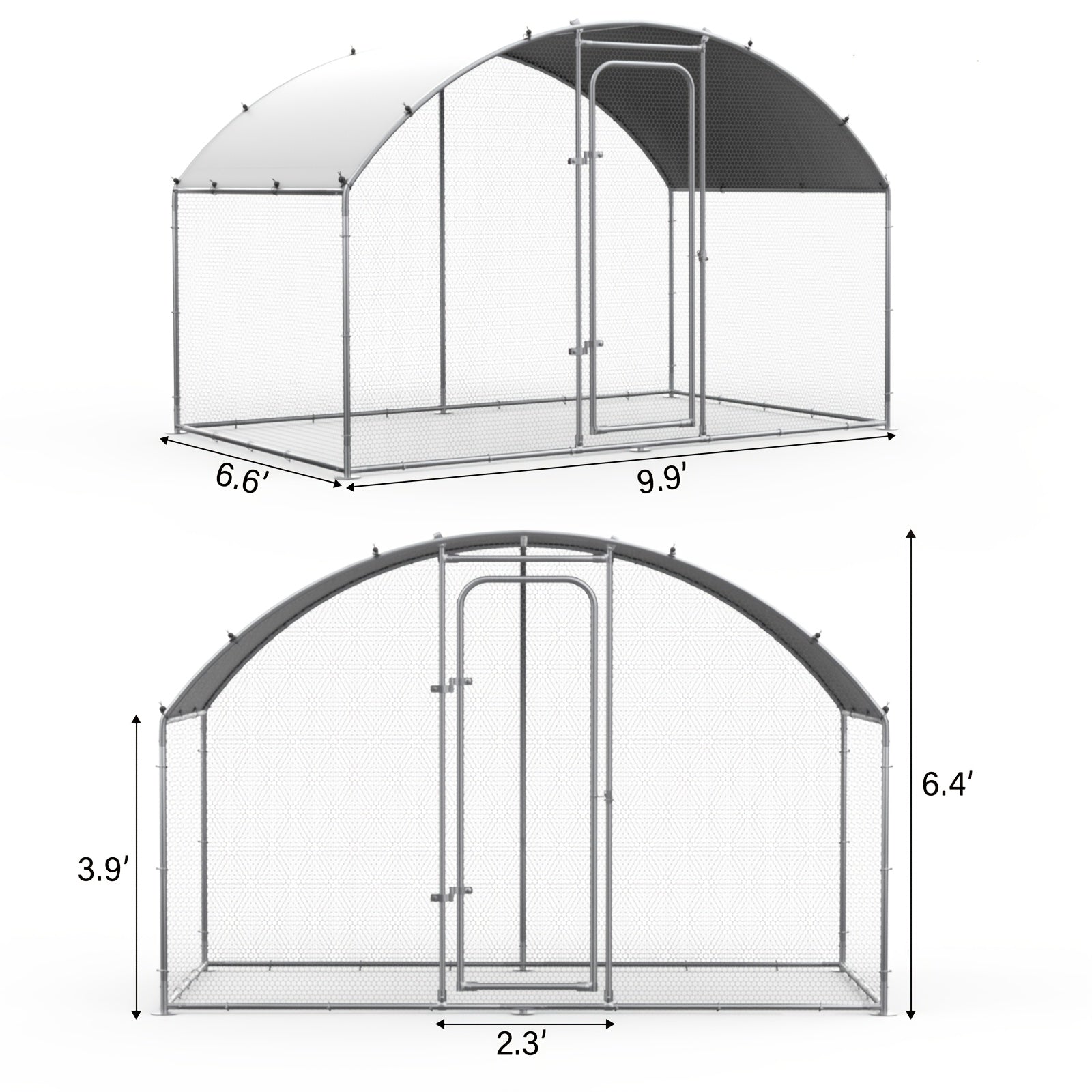 Large Metal Chicken Coop Upgrade with Tri-Support Wire Mesh Run and UV-Blocking Cover