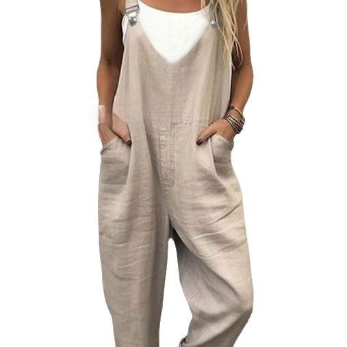 Casual Plus Size Solid Color Pocket Overalls
