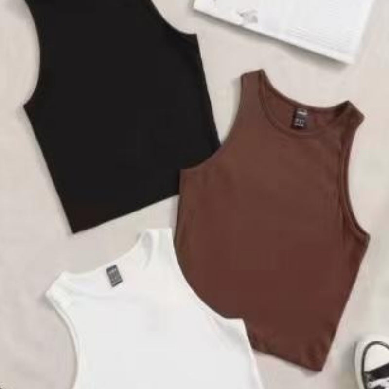 Solid Color Three-Piece Home Vest Set – Lightweight Fitness Top