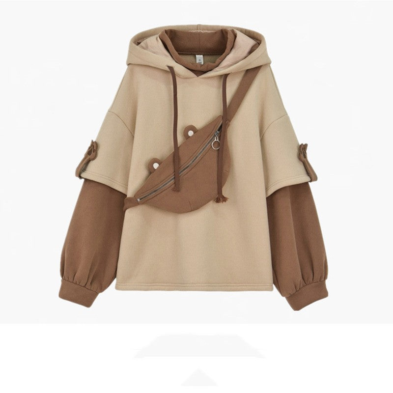 Chic Layered Hooded Sweatshirt with Bag