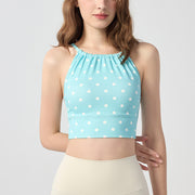 Polka-Dot & Plaid Halterneck Tank Top – Trendy Cross‑Over Design