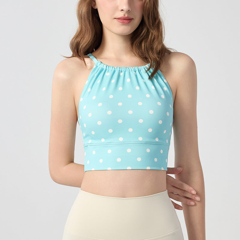Polka-Dot & Plaid Halterneck Tank Top – Trendy Cross‑Over Design