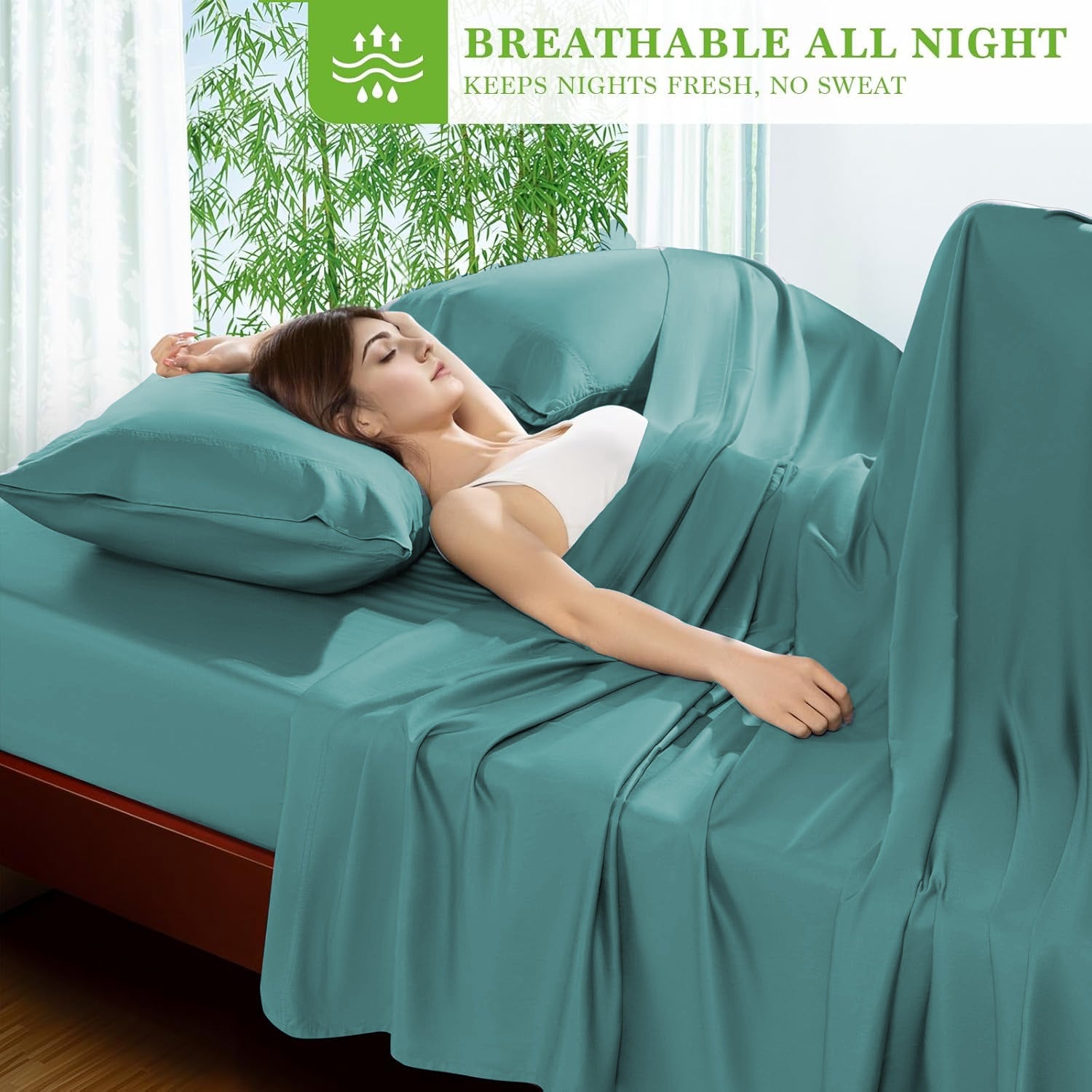 6pcs Bamboo Bed Sheet Set - 100% Viscose Derived From Bamboo - Ultra Soft & Luxuriously Cooling Bed Sheets - Deep Pocket Up to 16" - Hotel Silky Bedding Set - Perfect for Hot Sleepers, Bamboo Bed Shee