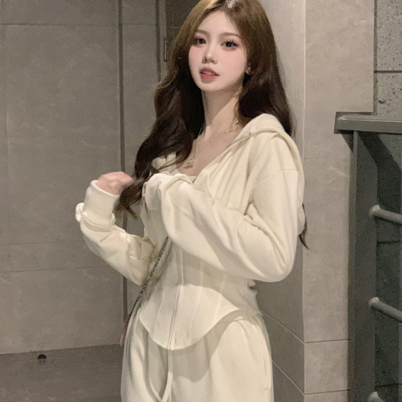 Retro Women's Long-Sleeve Athletic Two-Piece Sweatshirt Set
