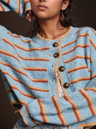 Casual All-match Multicolor Striped Round Neck Sweater