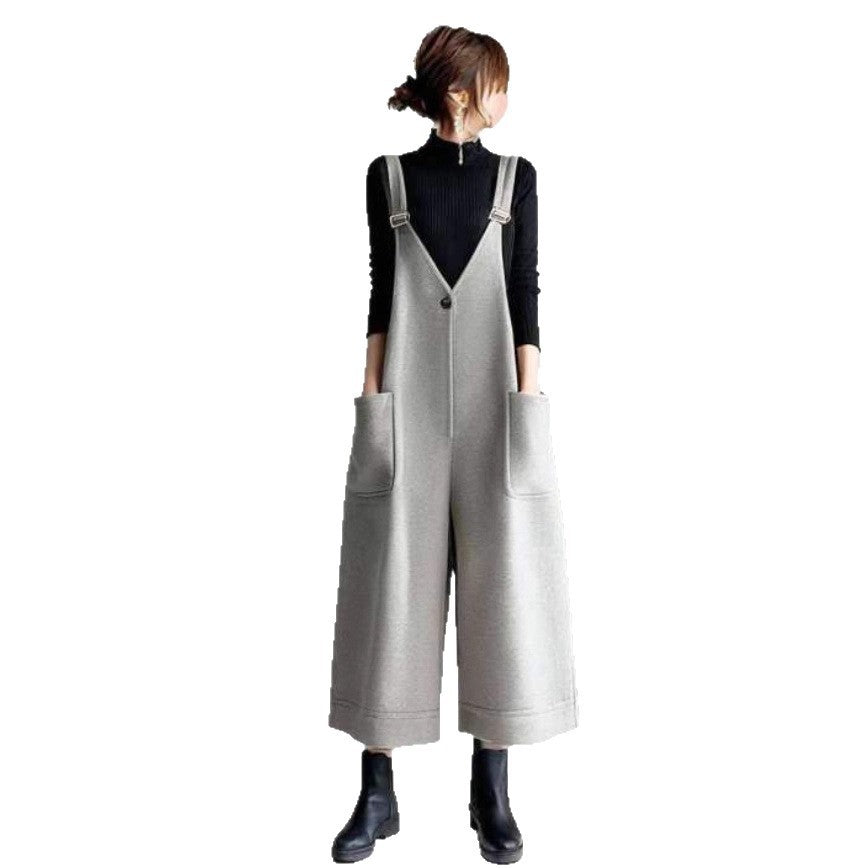 High-Waisted Belted Overalls Casual Japanese Bib Pants