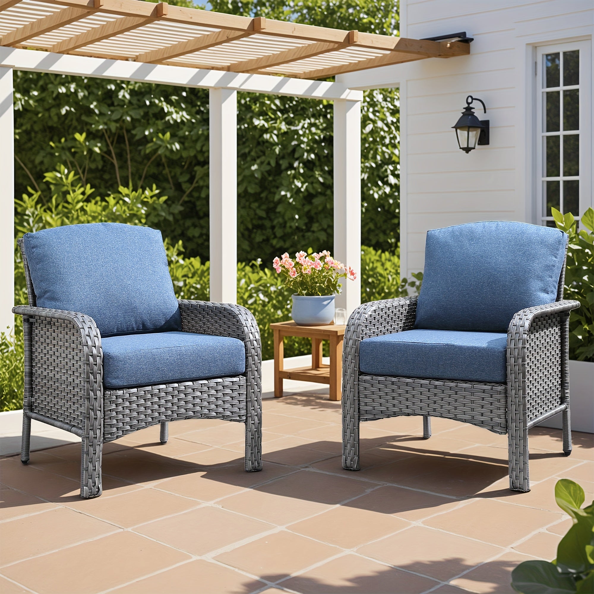 Outdoor Wicker Furniture Collection: Loveseat, Swivel Rocking Chairs, Patio Chairs, Rectangular Table, And Optional Side Table. Made with PE Rattan, Suitable for Patio, Backyard, Pool, Or Garden