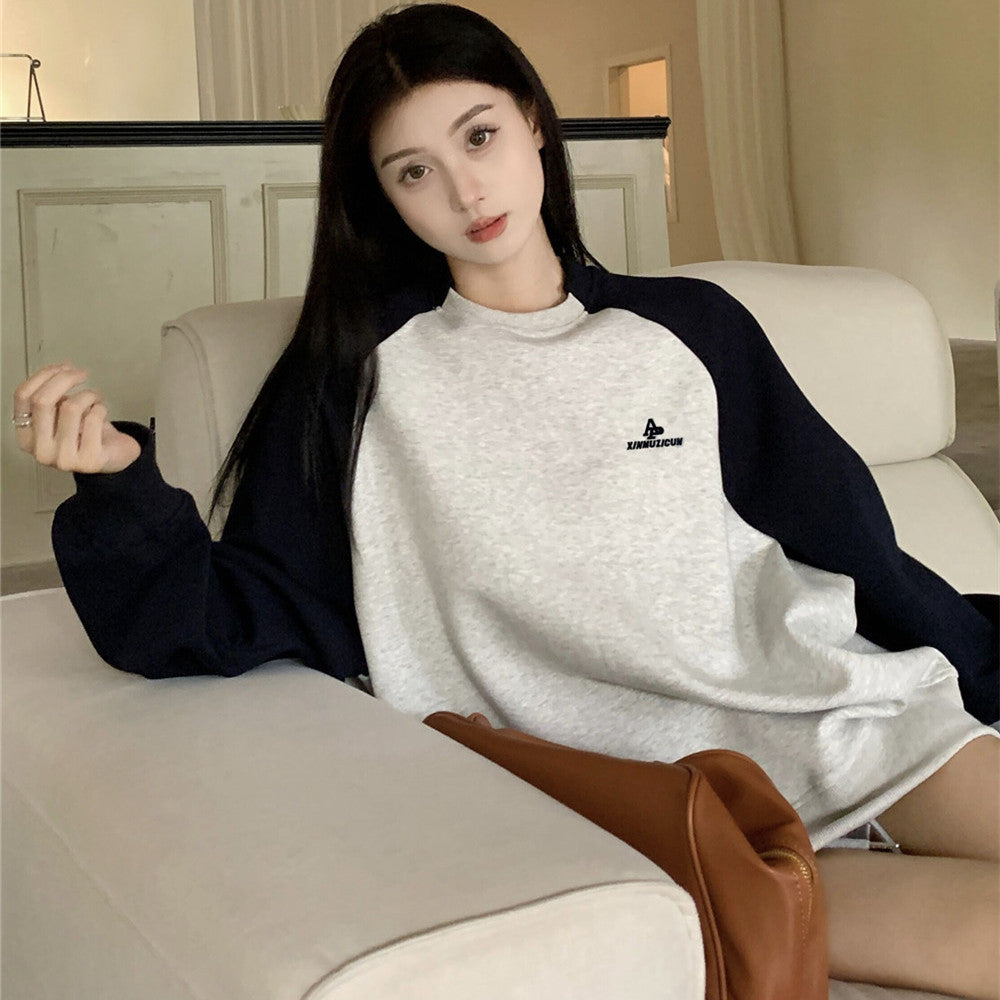 Women's Raglan Sleeve Sweater Autumn Korean Style LetterLong Sleeve Top