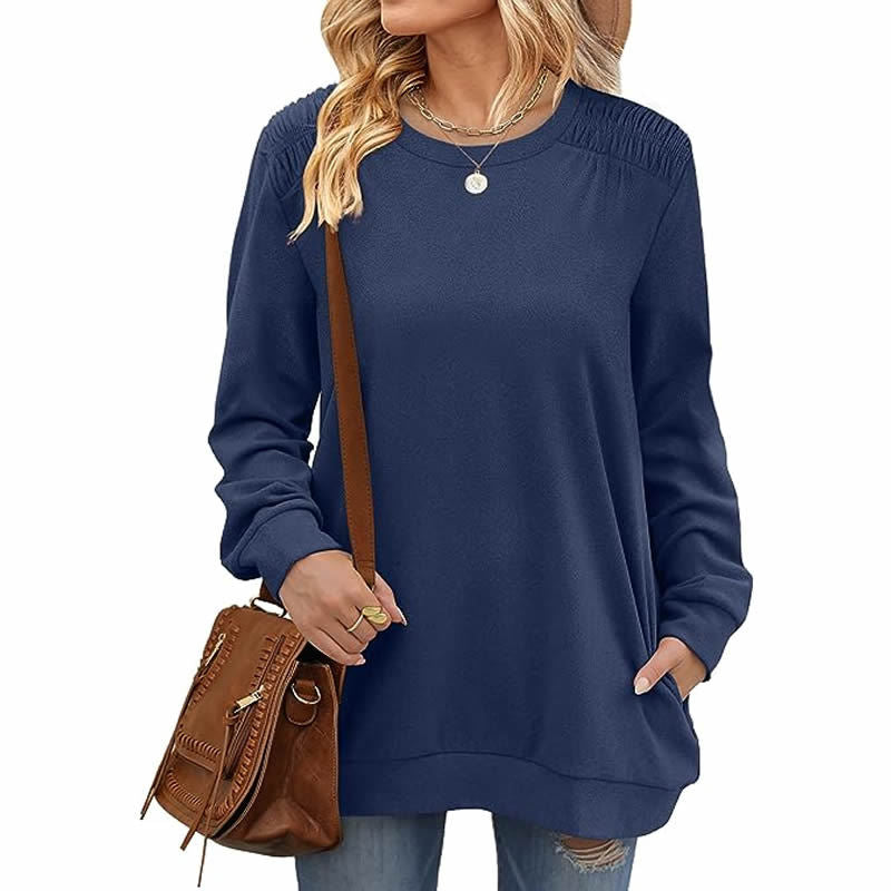 Women's Casual Long Sleeve Pocket Pullover Sweatshirt