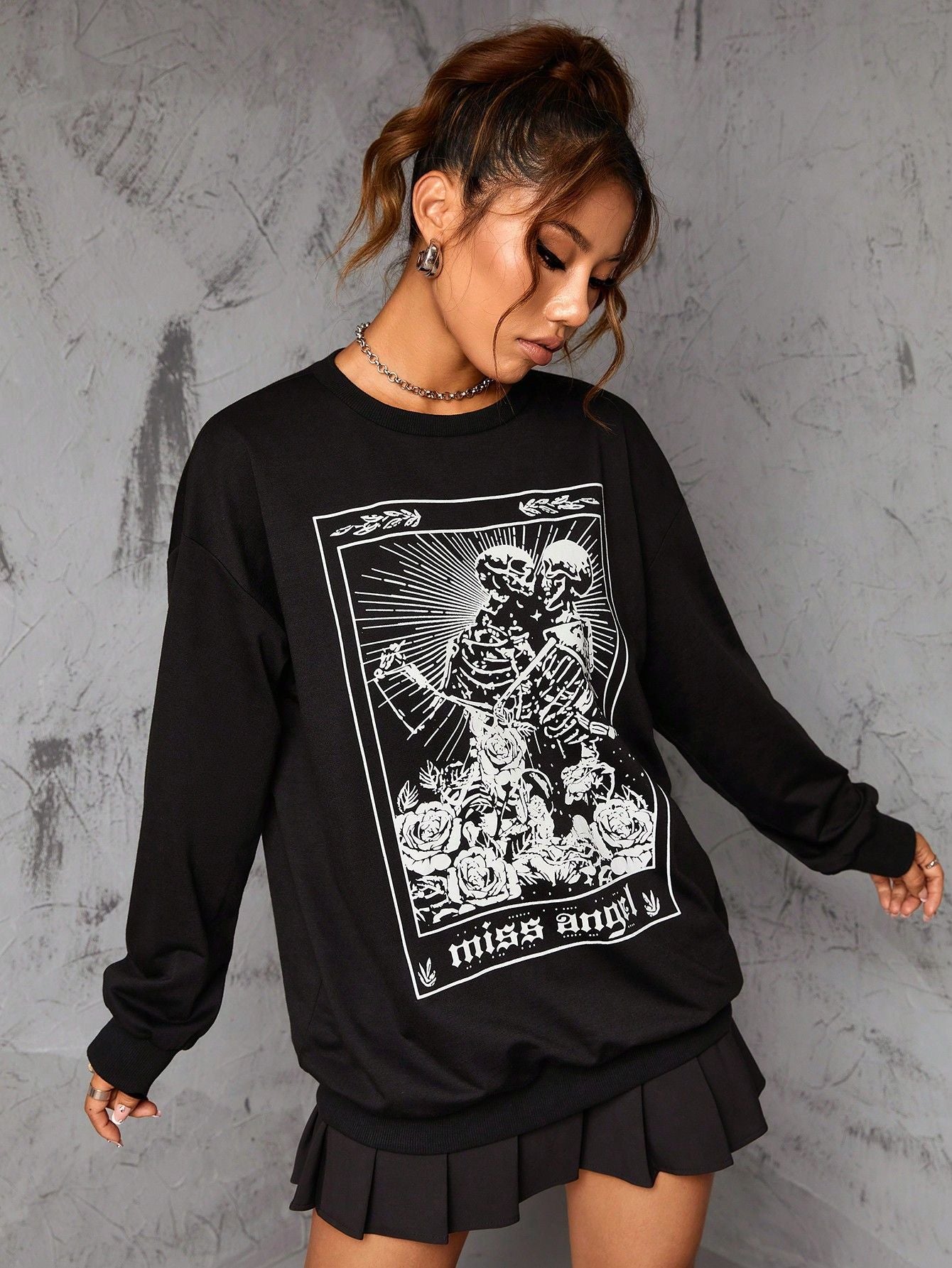 Gothic Retro Rose Skull Long Women's Sweater