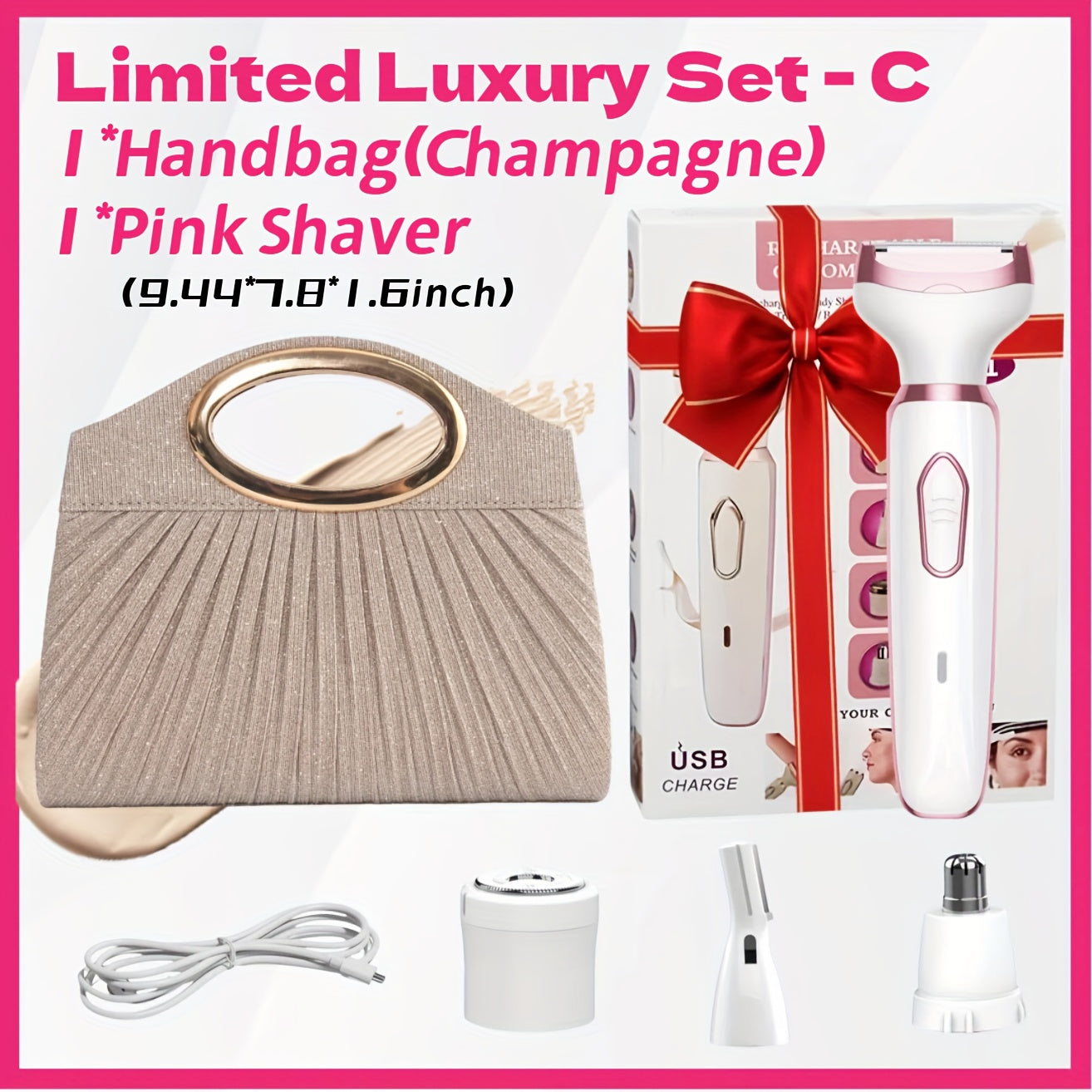 Electric Razor for Women, 4-in-1 Rechargeable grooming kit, Lady Electric Shaver for Face, Nose, Legs And Underarm, Bikini Trimmer for Women Wet & Painless, Hair Razor Rechargeable & Portable...
