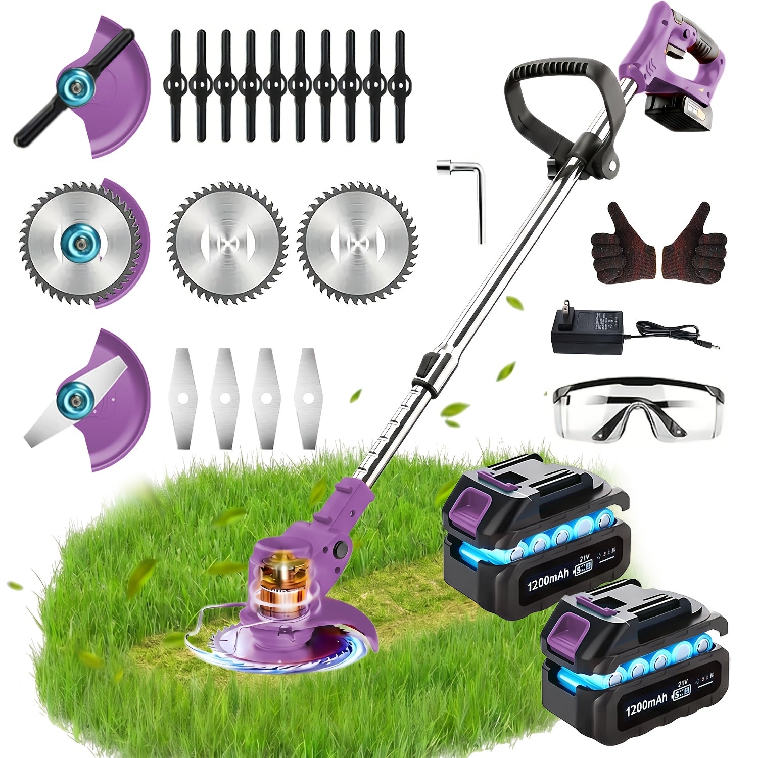 Portable Cordless Electric Lawn Mower and Trimmer with High‑Capacity Lithium‑Ion Battery and 3 Blade Types