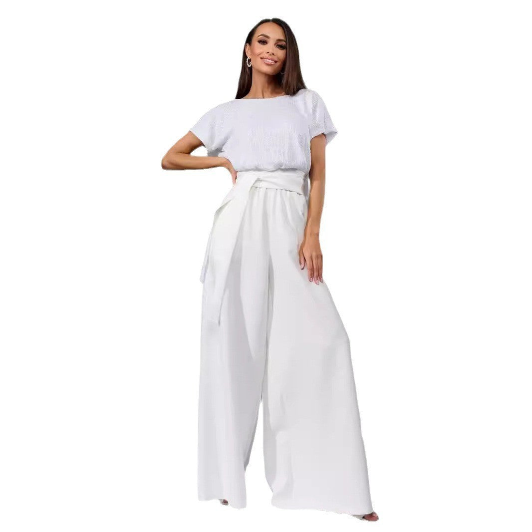 Glitter Sequin Short Sleeve Casual Jumpsuit