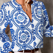Slim-fit Long-sleeved Women's European And American Fashion All-match Multi-color Printed Shirt