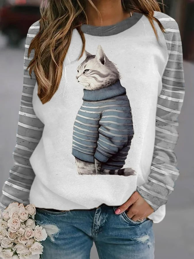 Women's Casual 3D Print Loose Pullover Sweater