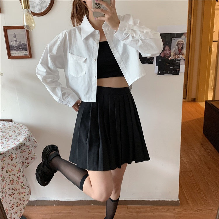 Retro Hong Kong Style Ultra Short Long Sleeve Shirt