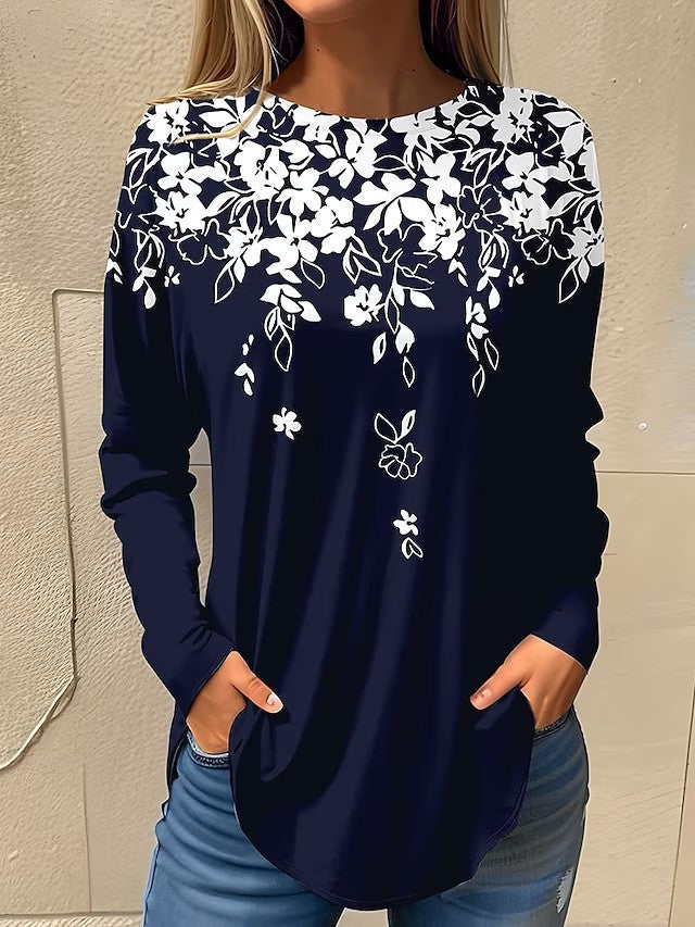 Women's Casual Plus Size Round-Neck Long Sleeve Top