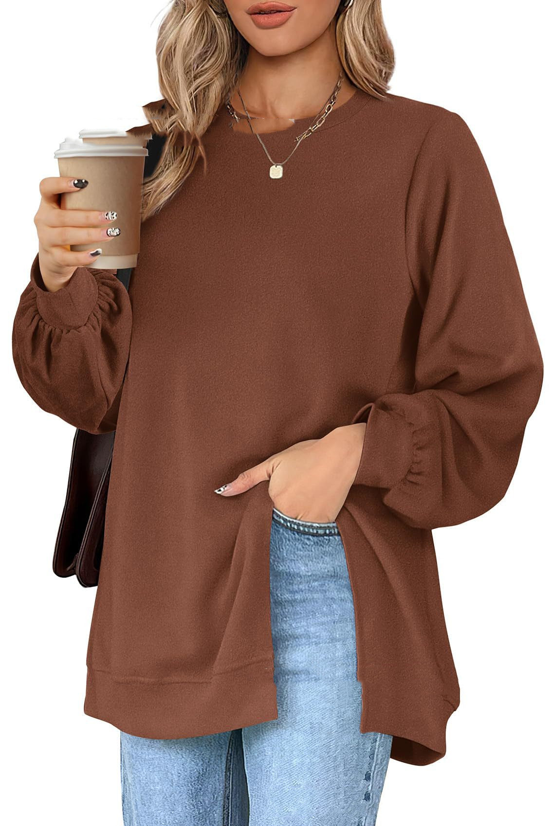 Women's Cozy Side Slit Pullover Sweater