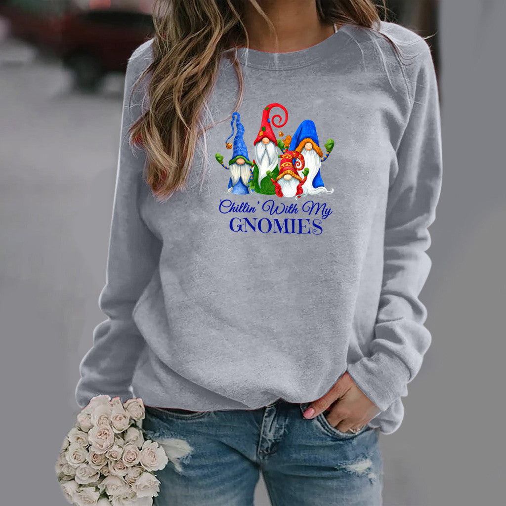 Chic Holiday Print Slim Fit Round Neck Long Sleeve Sweater