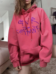 Women's Contrast Color Letter Print Casual Hooded Coat