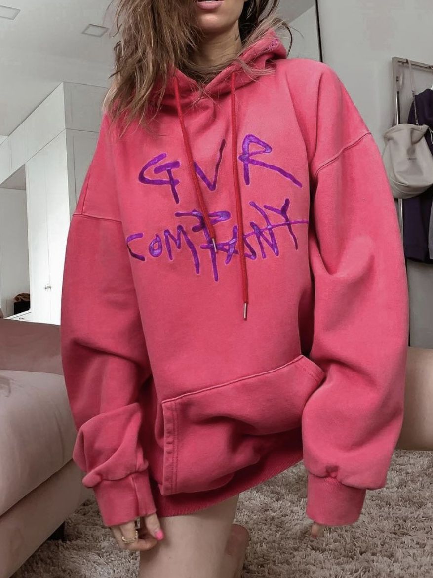Women's Contrast Color Letter Print Casual Hooded Coat