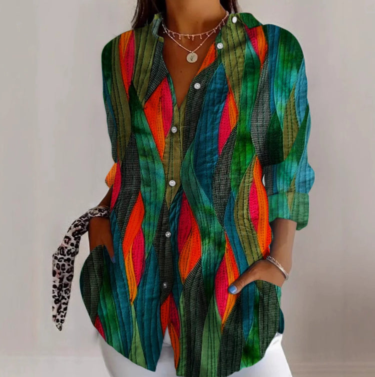 Lapel Casual Women's Creative Vintage Floral Floral Shirt