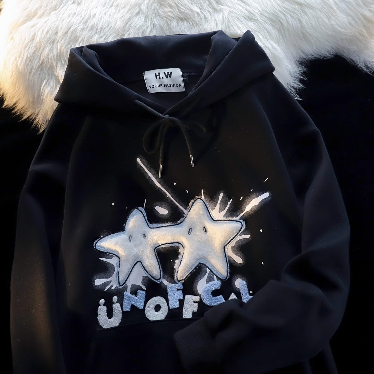 Women's Streetwear Flocked Star Graphic Hoodie