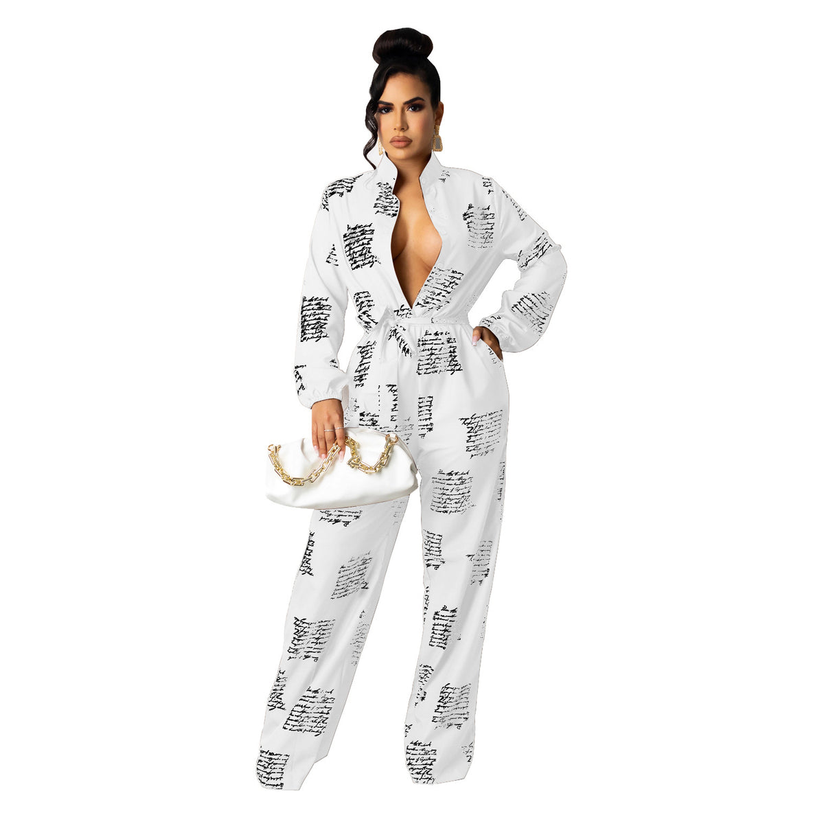 Women's Casual Long Sleeve Loose Shirt Jumpsuit