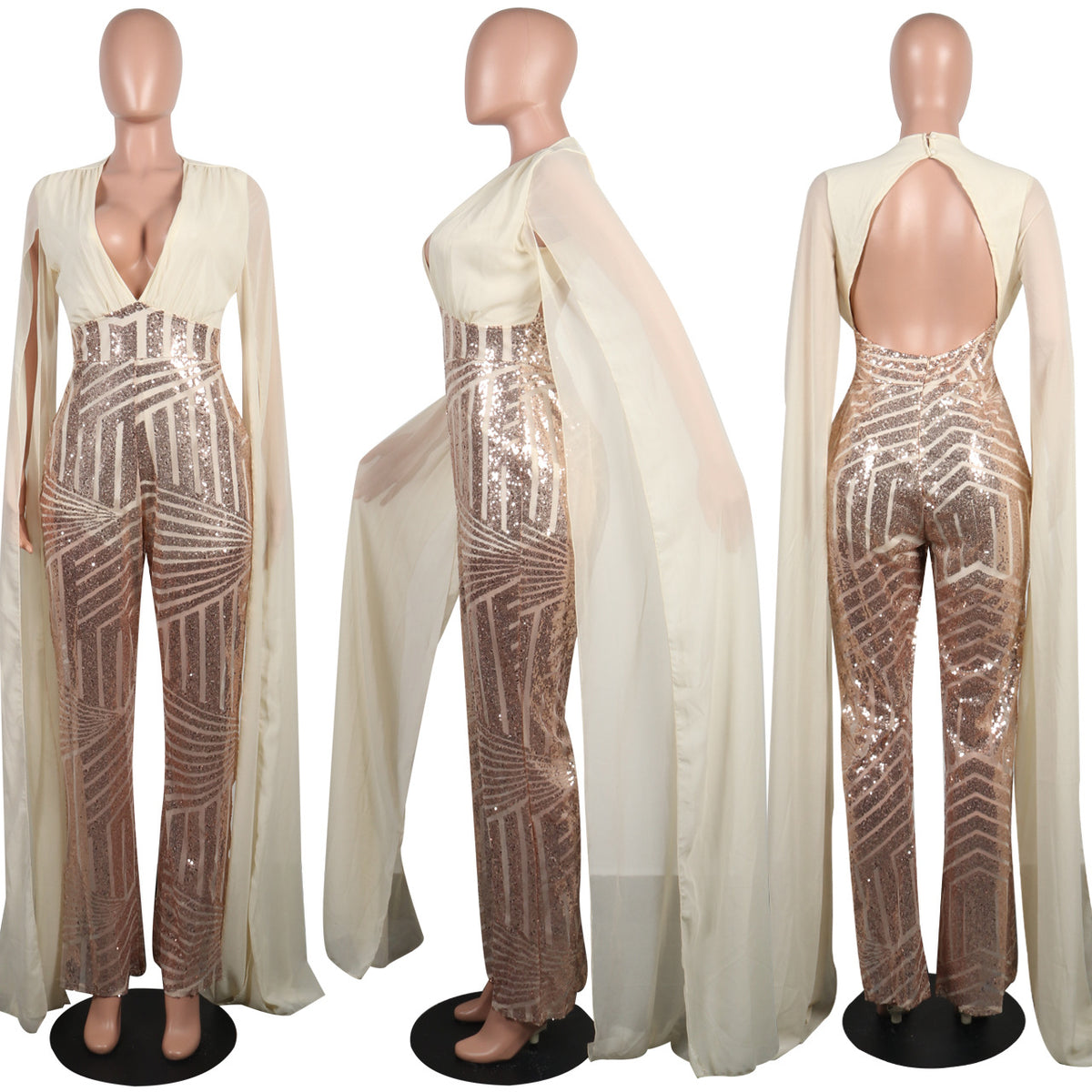 Sexy Sequined Evening Party Romper & Wide-Leg Pants Suit