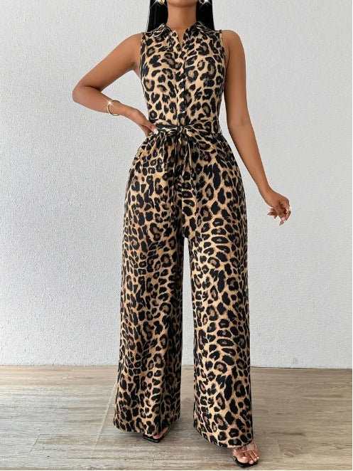 Floral Wide Leg Jumpsuit with Belt for Women