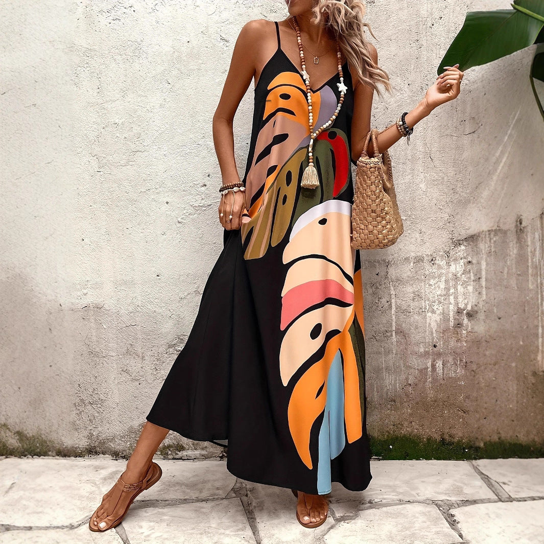Womens Loose-fit Printed Strap Dress