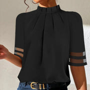 Pure Black Pleated Turtleneck Top – Chic Urban Style