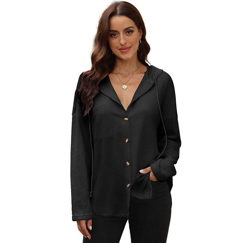 Women's Autumn Leisure All-matching Contrast Color Hooded Sweatshirt