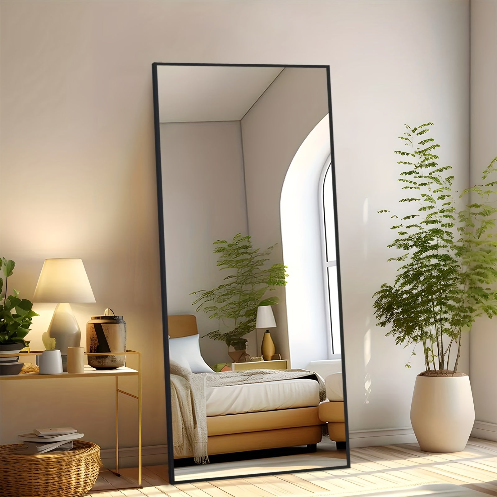 Full-length floor mirror with aluminum frame for bedroom or living room