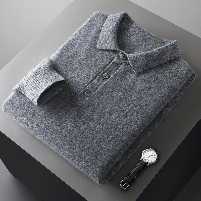 Men's Classic All-Wool Long-Sleeve Polo Sweater