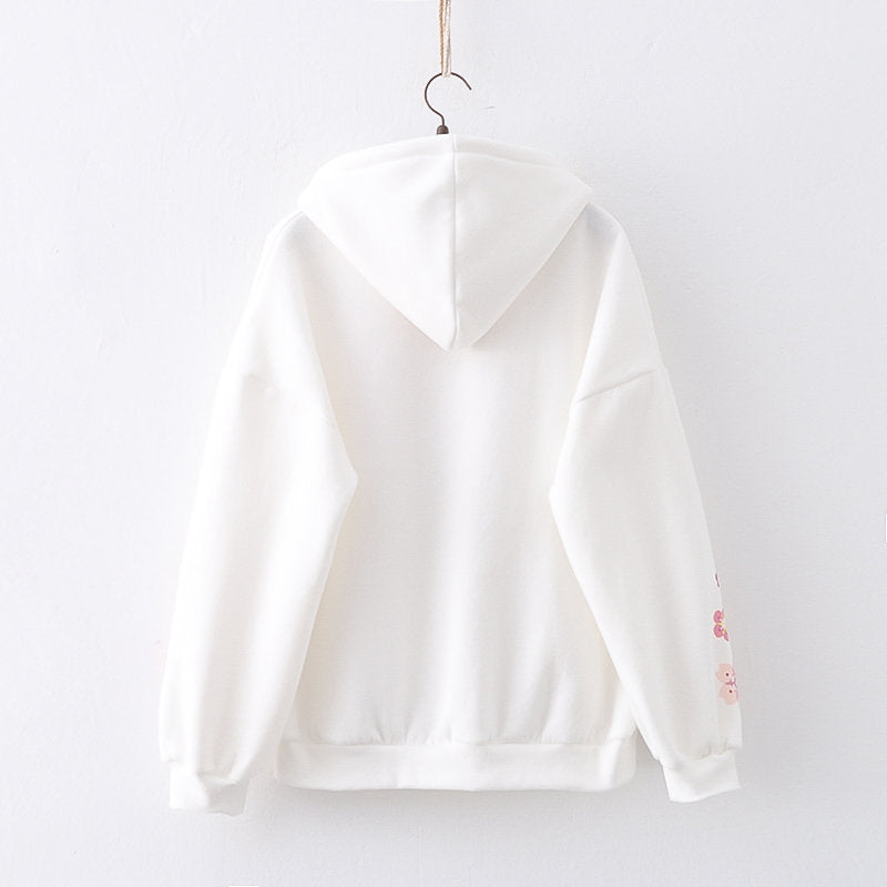 Plum Blossom Print Fleece Hooded Sweatshirt