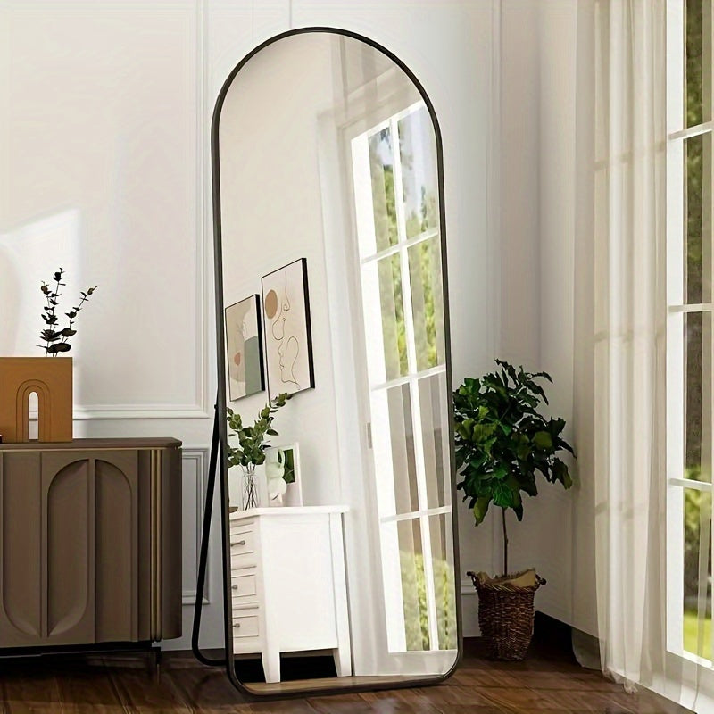 59 x 16 inch arched full-length mirror with tilt option aluminum frame