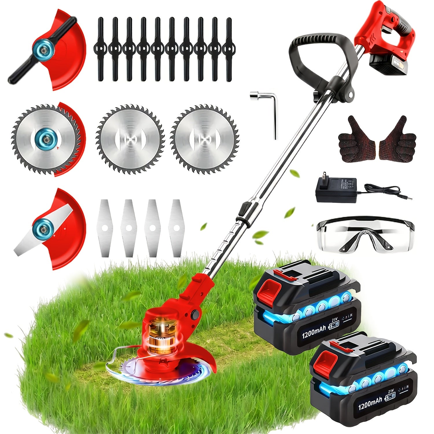 Portable Cordless Electric Lawn Mower and Trimmer with High‑Capacity Lithium‑Ion Battery and 3 Blade Types