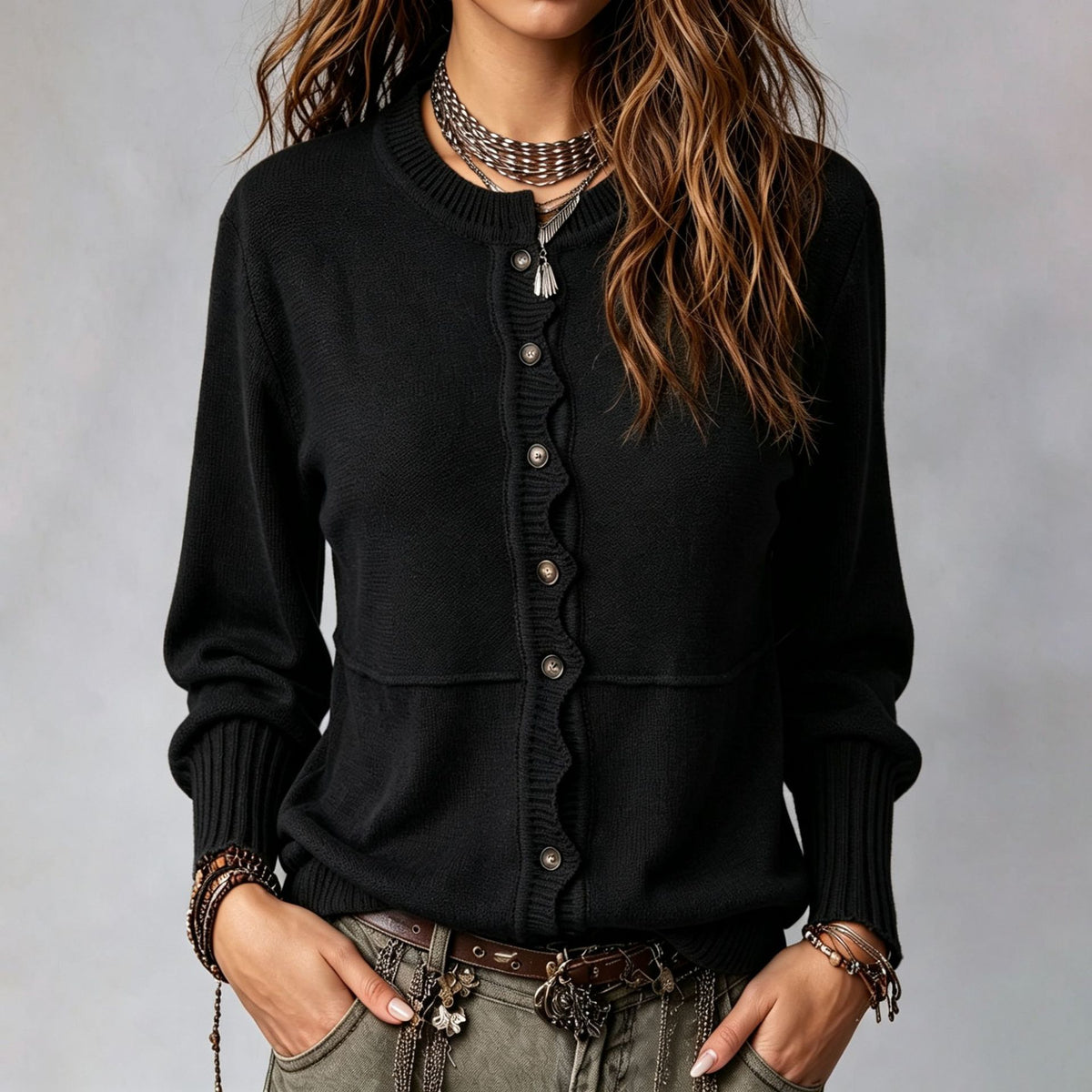 Casual Everyday Button-up Crewneck Cardigan Sweater