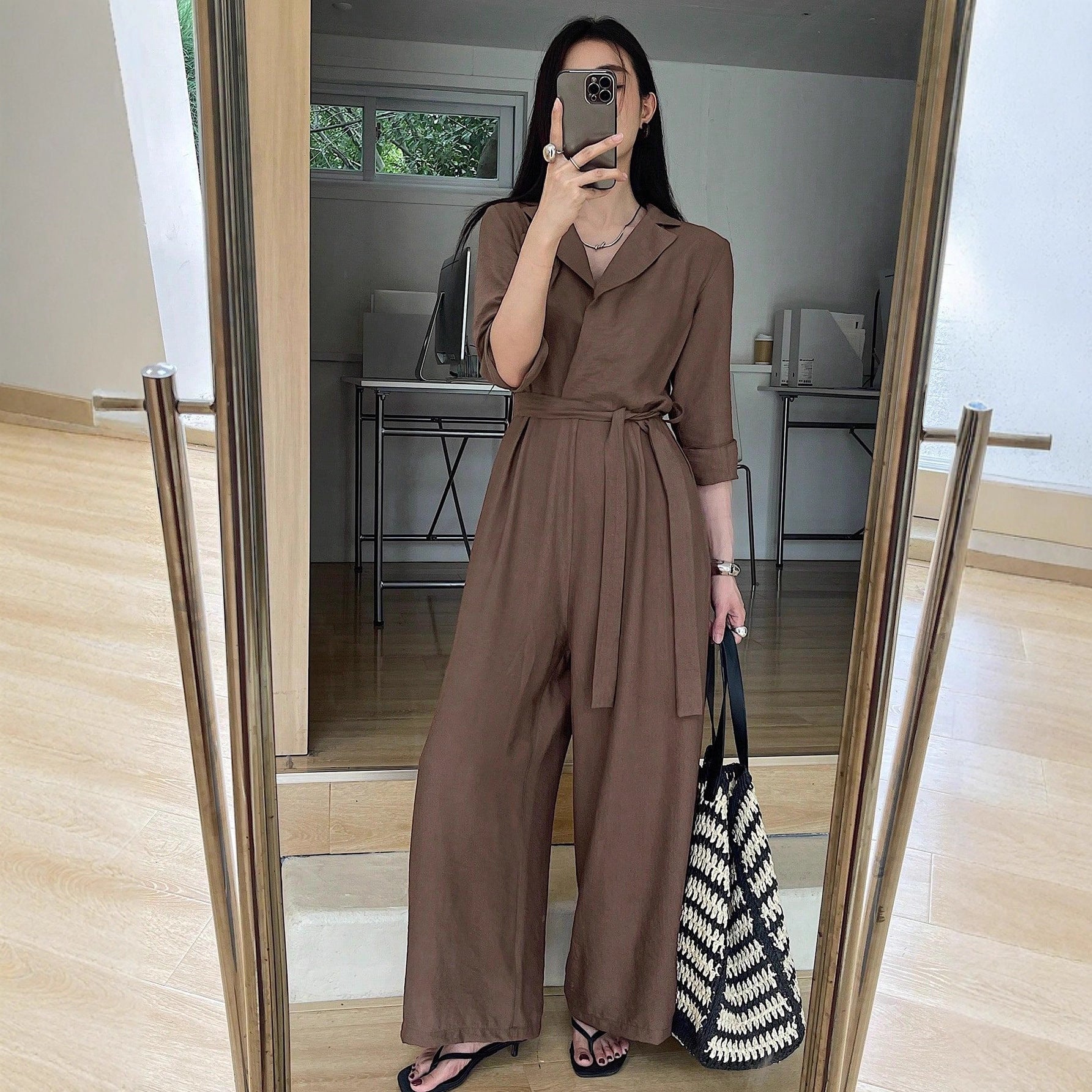 Elegant V-Neck Lace-Up Wide-Leg Jumpsuit