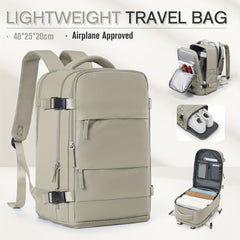 Expandable travel backpack with shoe compartment and USB port