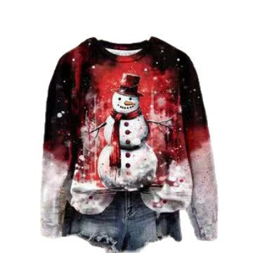 Cross-border Hoodie Christmas Street 3d Digital Print Women's Trendy Casual Round Neck Top