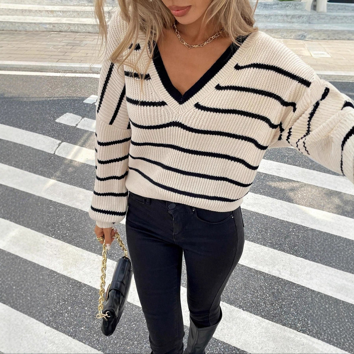 Summer Fat Sister Belly Covering Idle Style Chic Striped Top