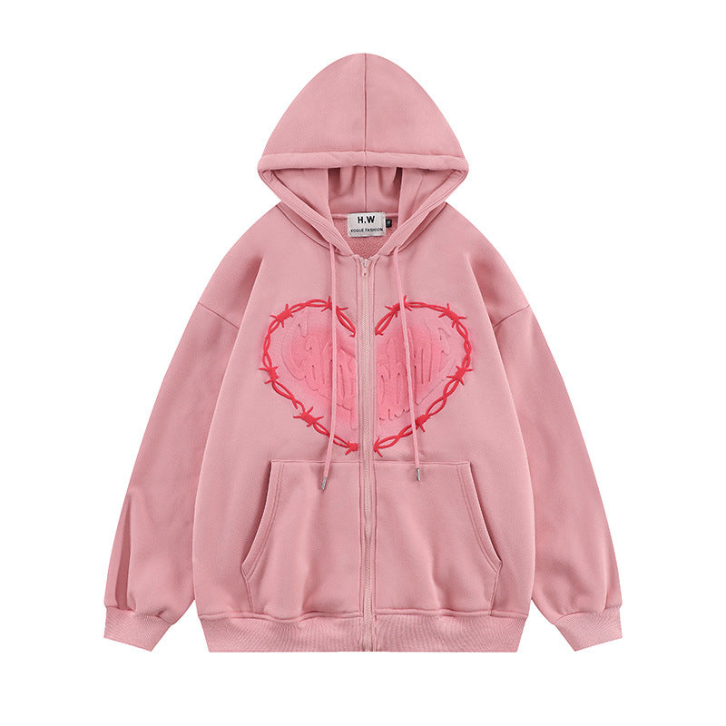 Cozy Unisex Love Foam Print Zip Hoodie