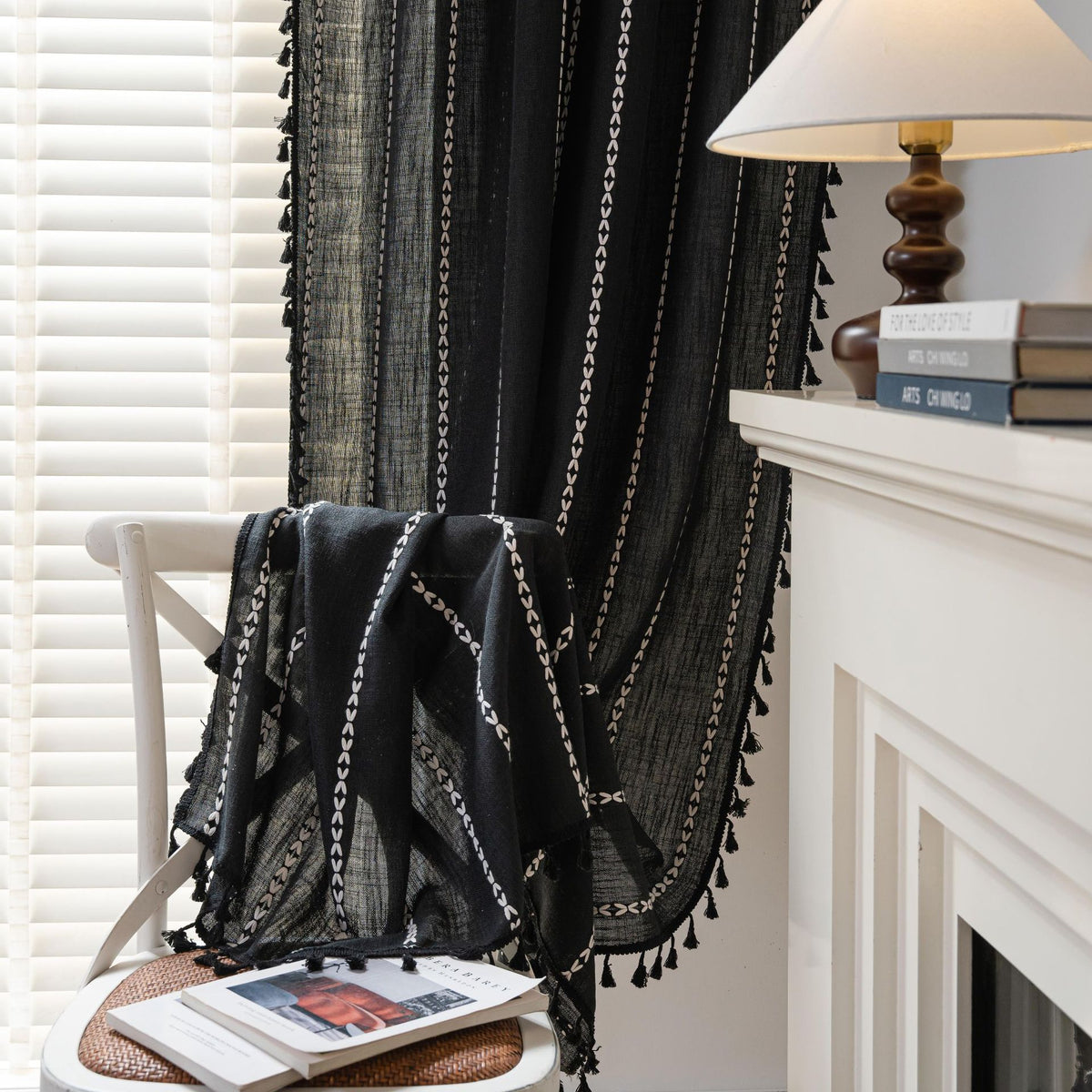 Bedroom Rod Set Pocket Black and White Jacquard Living Room Curtain