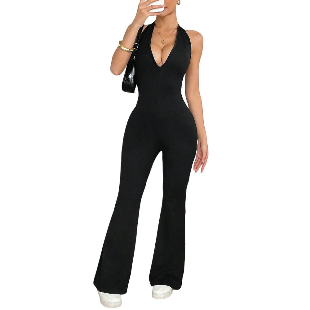 Sleek Sheer Hollowed-Out Bodycon Fitness Jumpsuit