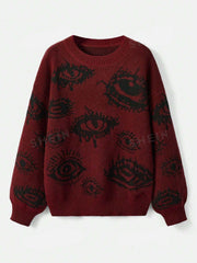 Personality Round Neck Wide Knitted Jacquard Sweater