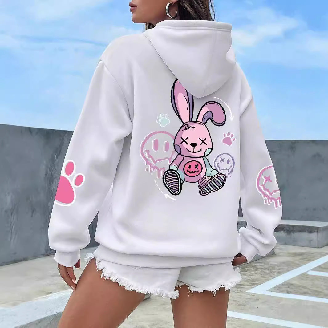 Casual Drop-Shoulder Printed Hoodie for Women