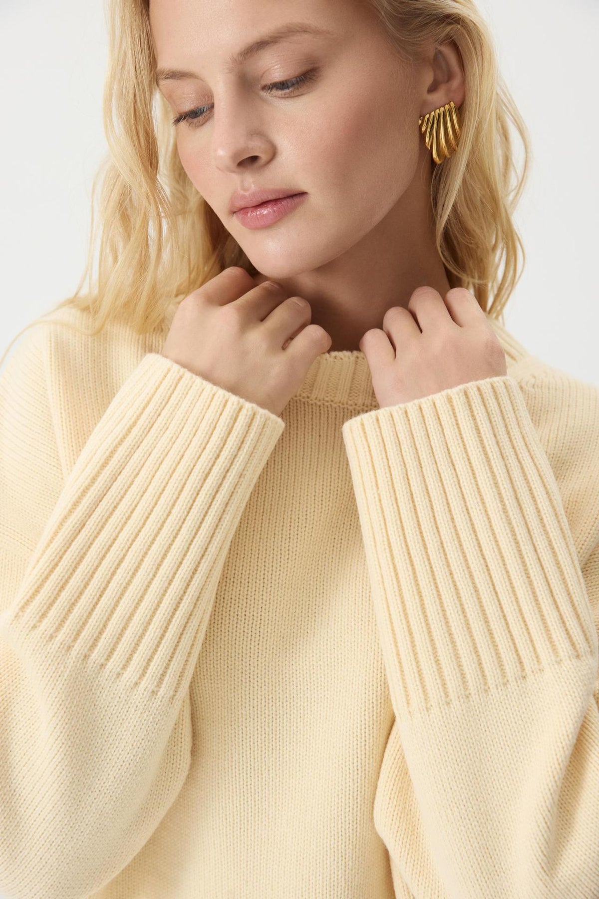 Loose-fit Crew-neck Pure Cotton Knit Lazy-style Sweater for Women