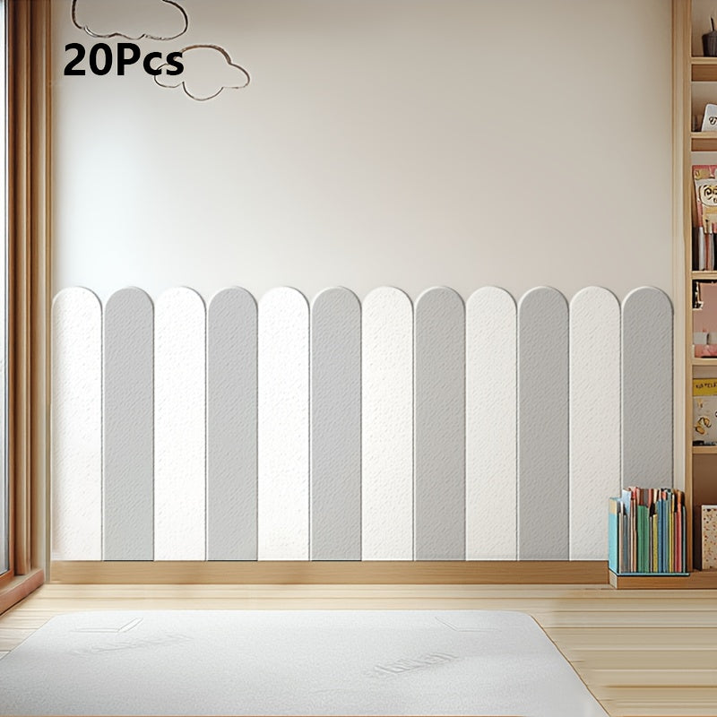 20-Pack Modern Minimalist Vertical Striped & Arch Panel Wall Stickers - Peel-and-Stick Removable Self-Adhesive Vinyl Panels, Blue Beige White Turquoise Horizontal Accent Lines for Living Room…